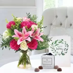 Peony Rose & Lily, 6 Truffles & Birthday Card