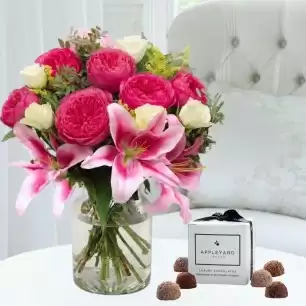 Peony Rose & Lily, Vase & 6 Mixed Truffles