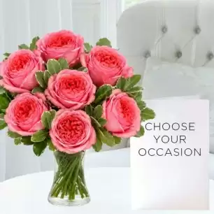 Pink Peony Roses, Vase & Occasion Card