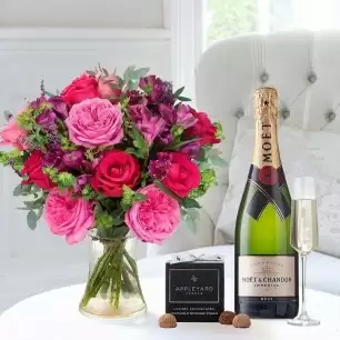 Pomegranate Peony Rose, Moet & Chandon (75cl) & 12 Mixed Truffles