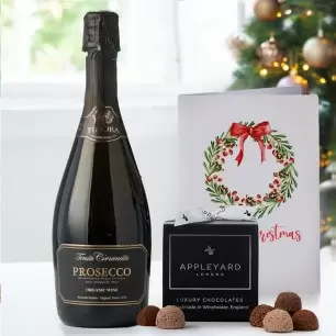 Prosecco Fidora Organic (75cl), 12 Mixed Truffles & Christmas Card