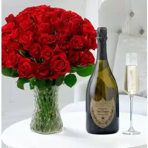 50 Red Roses & Dom Perignon
