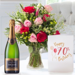 Rose Pearl, Dericbourg Champagne (75cl) & 70th Birthday Card