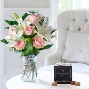 Simply Pink Rose & Lily & 12 Mixed Truffles