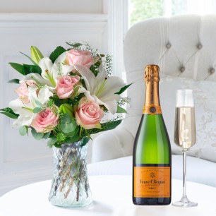 Simply Pink Rose & Lily & Veuve Clicquot