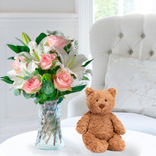 Simply Pink Rose & Lily & Jellycat® Bartholomew Bear (28cm)