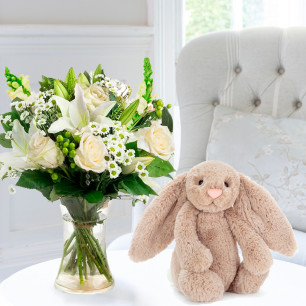 Simply White Rose & Lily & Jellycat Bashful Beige Bunny (31cm)
