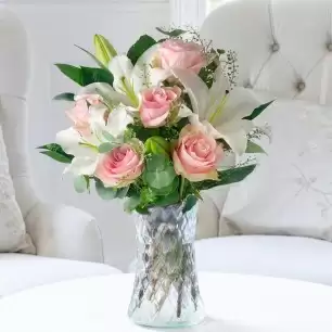 Simply Pink Rose & Lily & Vase