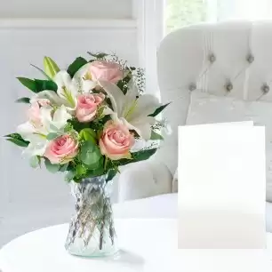 Simply Pink Rose & Lily, Vase & Card