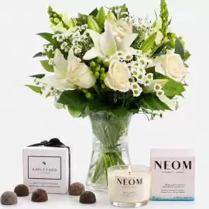 Simply White Rose & Lily, NEOM Real Luxury Candle (75g) & 6 Mixed Truffles