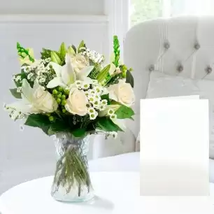 Simply White Rose & Lily, Vase & Card