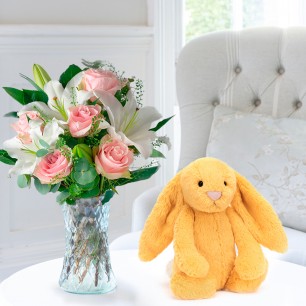 Simpy Pink Rose & Lily & Jellycat® Bashful Sunshine Bunny (31cm)