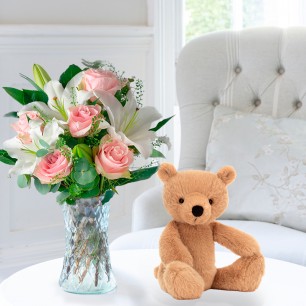Simpy Pink Rose & Lily & Jellycat® Rufus Bear (29cm)