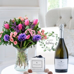 Spring Blossom, Prosecco, 6 Mixed Truffles & Birthday Card