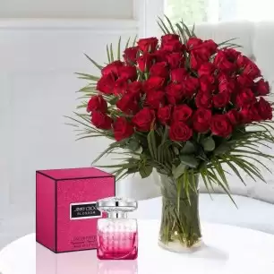 50 Luxury Red Roses & Jimmy Choo Blossom Eau De Parfum (40ml)
