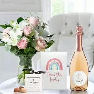 Simply Pink Rose & Lily, Prosecco Rosé, 6 Mixed Truffles & Thank You Teacher Card