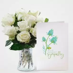 Simply White Roses & Sympathy Card 
