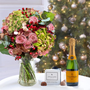 Winter Hydrangea, Veuve Clicquot Half Bottle & 6 Mixed Truffles