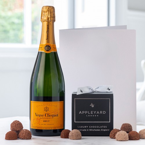 Veuve Clicquot Yellow Label Brut Champagne (75cl), 12 Handmade Chocolate Truffles & Occasion Card