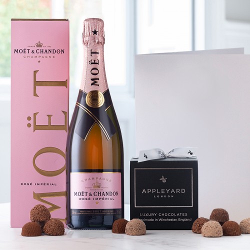 Moët & Chandon Rosé Champagne (75cl), 12 Handmade Chocolate Truffles & Occasion Card