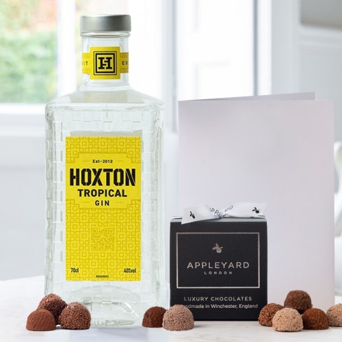 Hoxton Tropical Gin (70cl), 12 Handmade Chocolate Truffles & Occasion Card