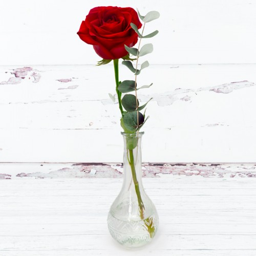 Luxury Single Red Rose & Bud Vase 